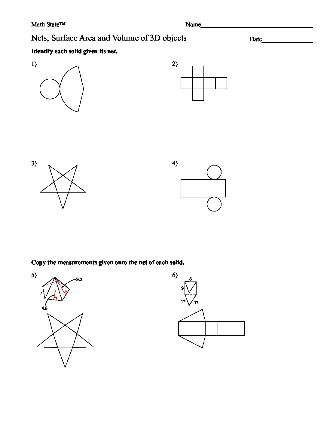 2.1. Form 5 Nets, SA, Volume Worksheet • Teacha! Teacha!