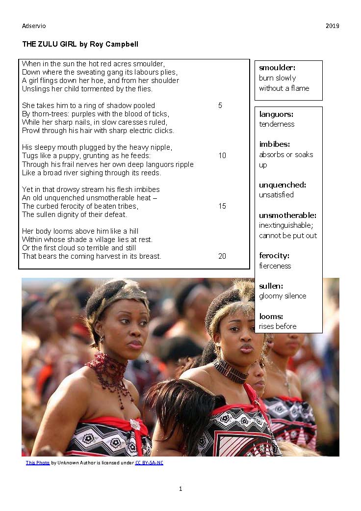 the zulu girl poem essay pdf