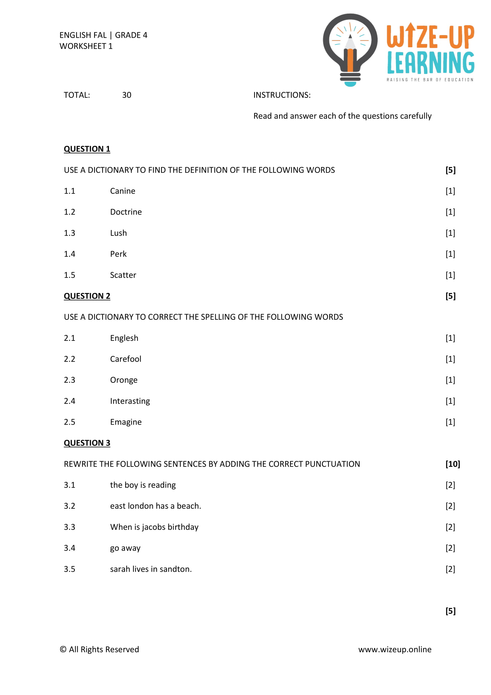 Grade 4 English Fal Term 3 Language Worksheet 2 • Teacha