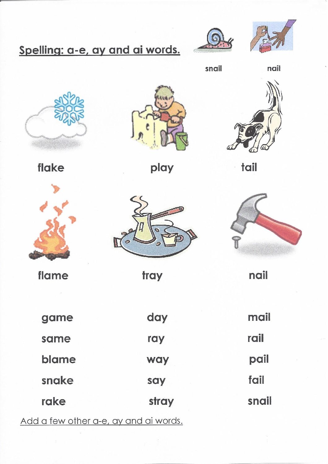 Spelling Grade 2 Unit 1a E Ay And Ai Words • Teacha