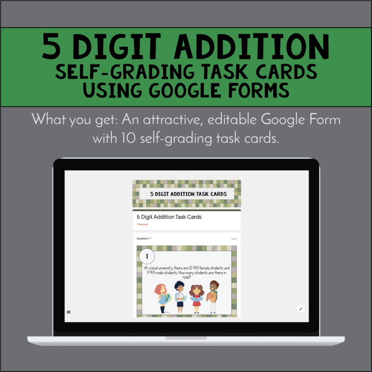 3-5 Digit addition Self-checking task cards cover