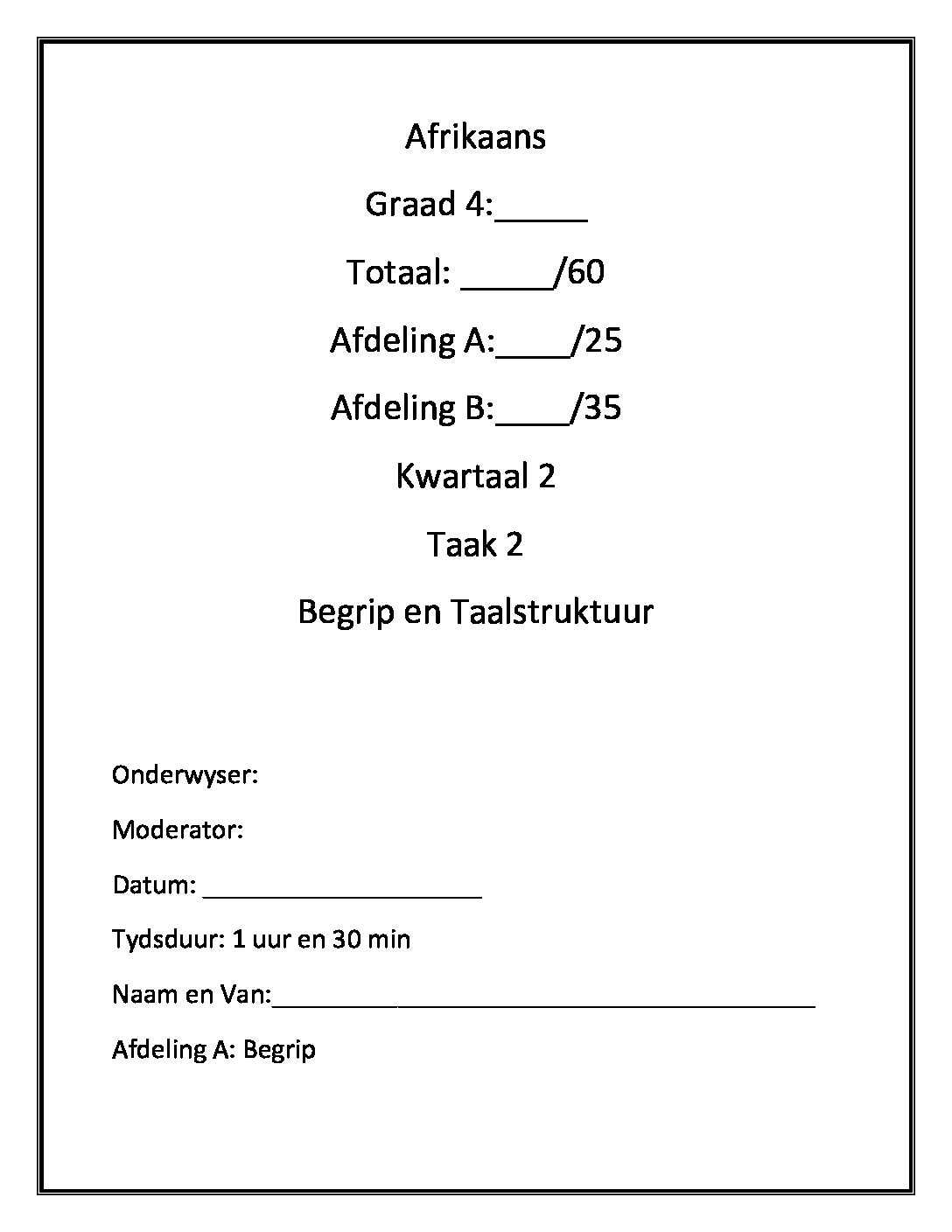 Gr4 term 2 eksamen taal en begrip