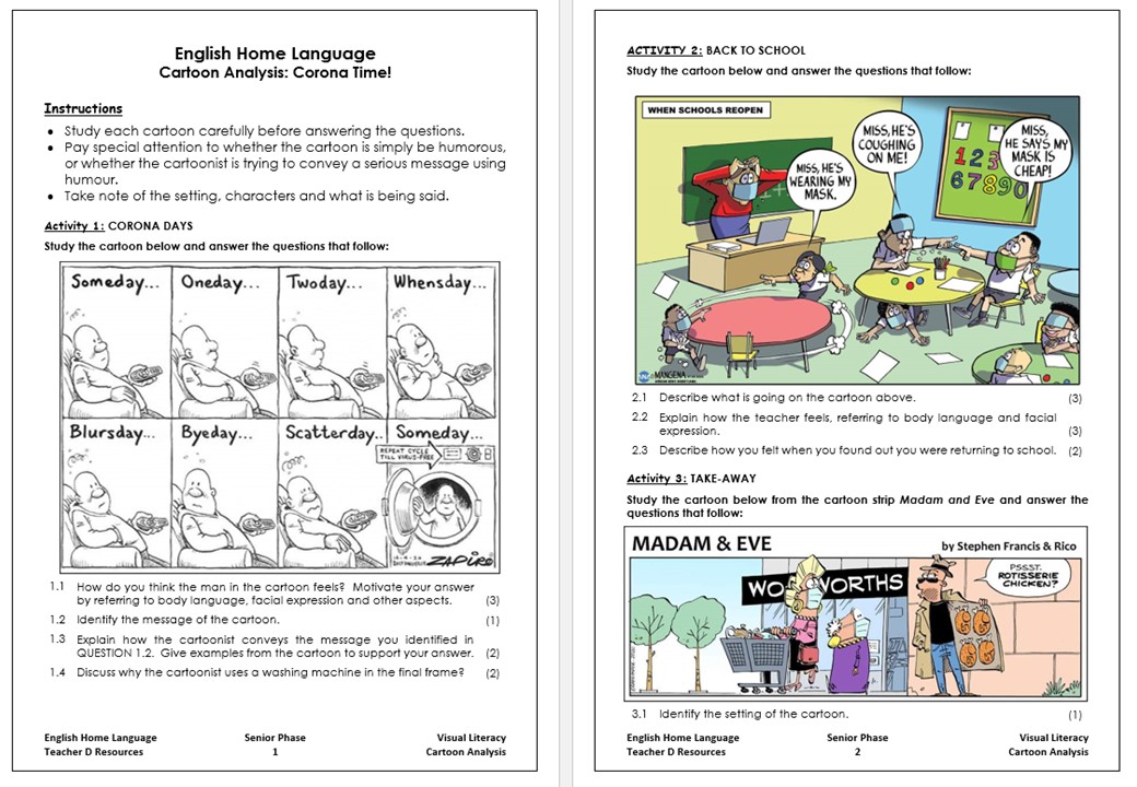 English HL – Grade 8/9 Visual Literacy Worksheet with memo • Teacha!