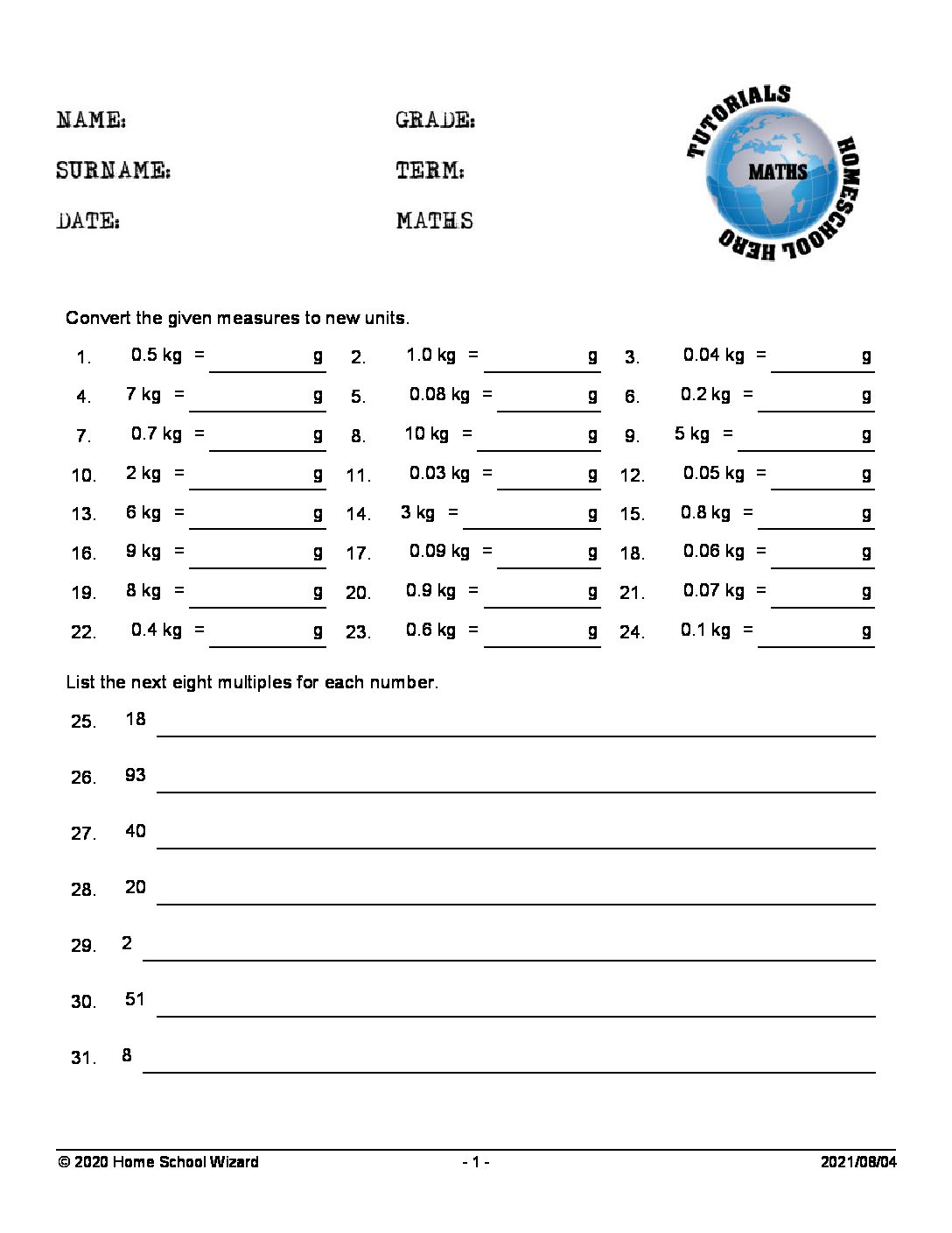 class 5 homework math