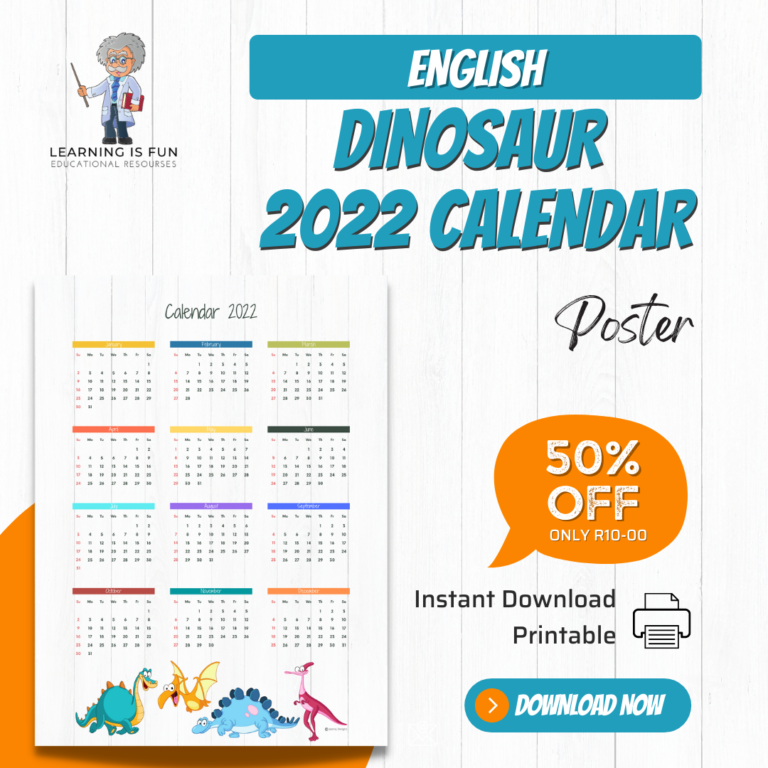 52673-English Dinosaur Calendar Posters