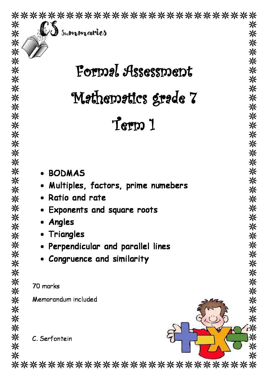 Mathematics Grade 7 term test. Term 1 • Teacha!