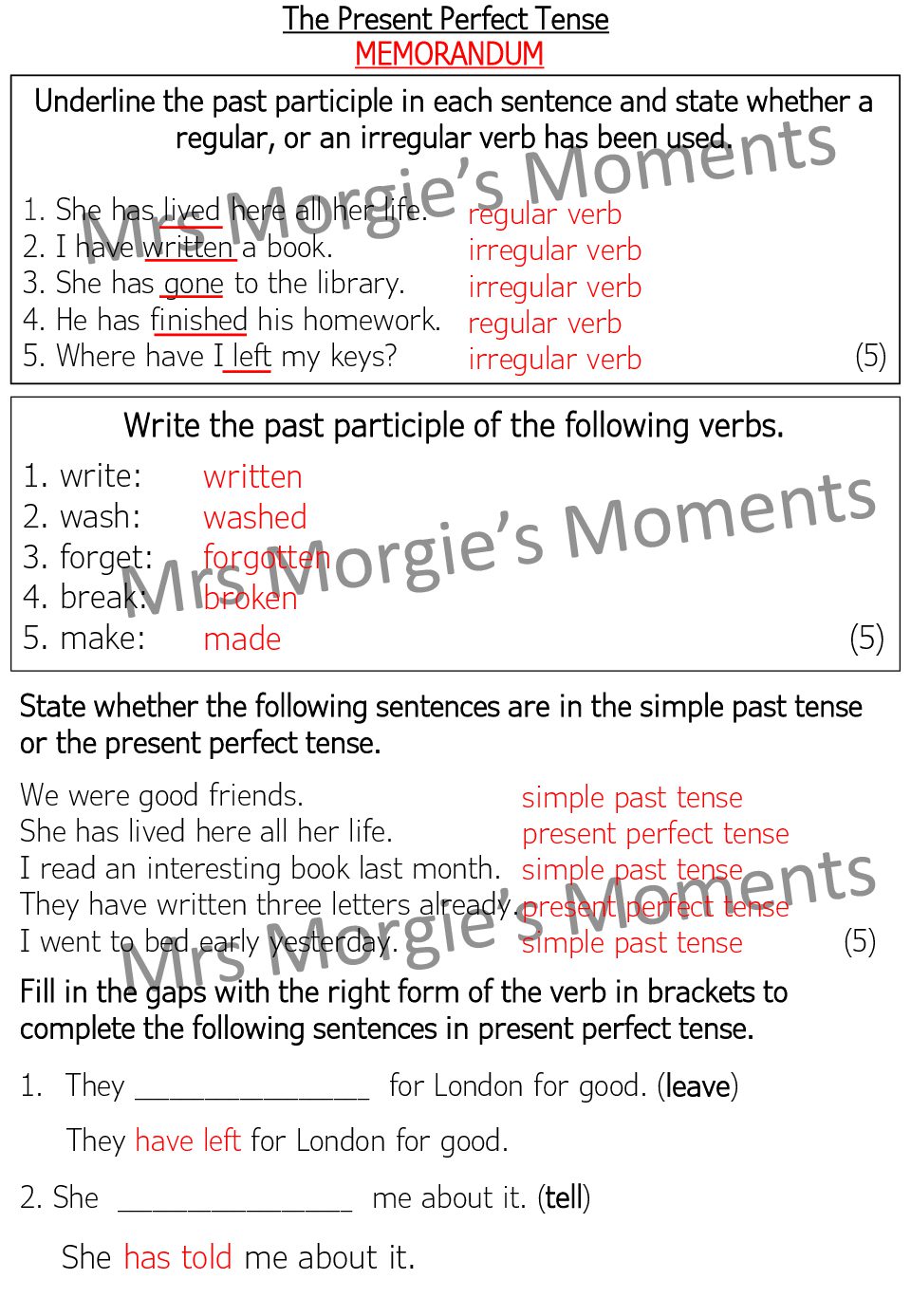 Present Perfect tense worksheets gallery 3 • Teacha