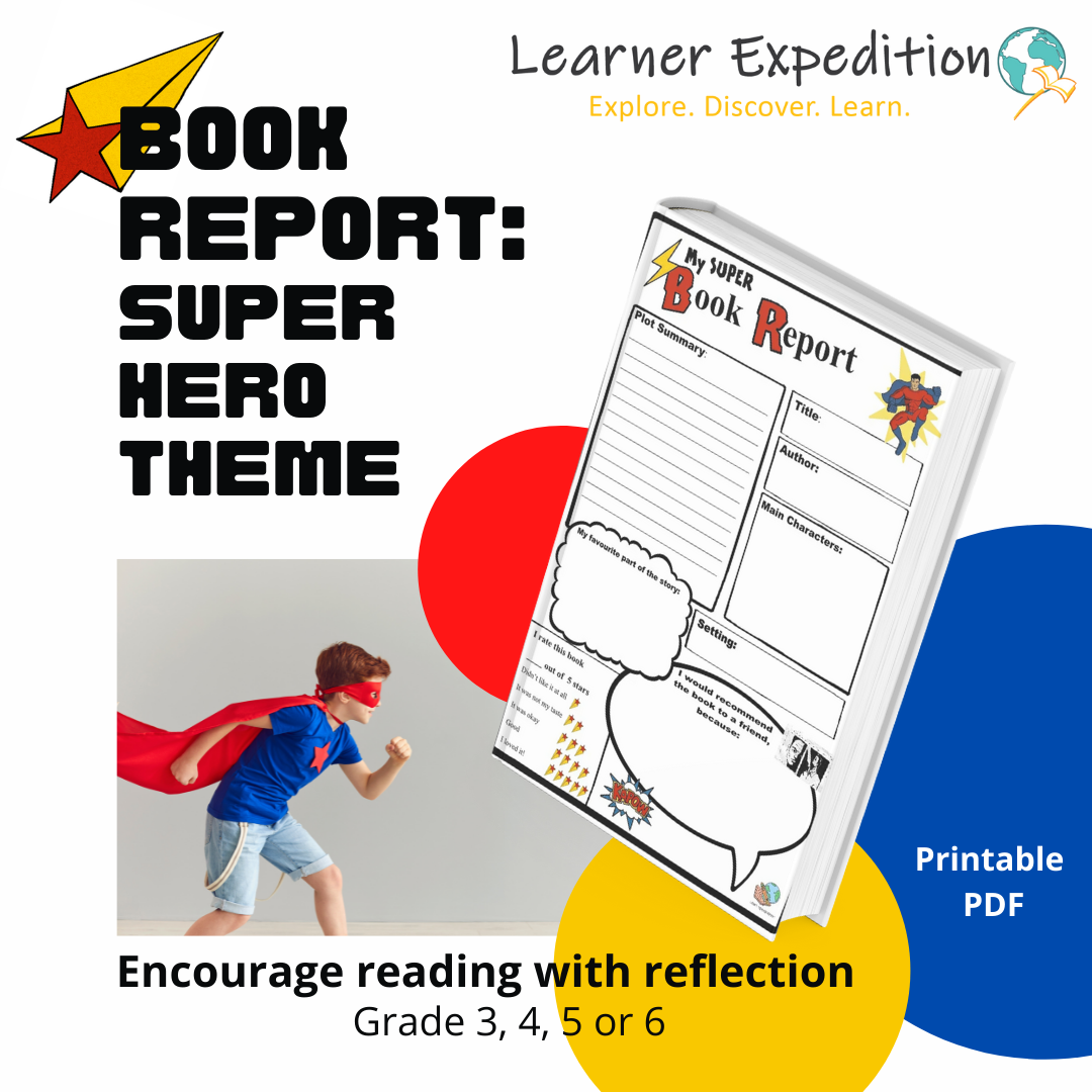 1,2,3　Theme　Term　Super　Book　Grade　3-6　Hero　Report　Teacha!　or　•