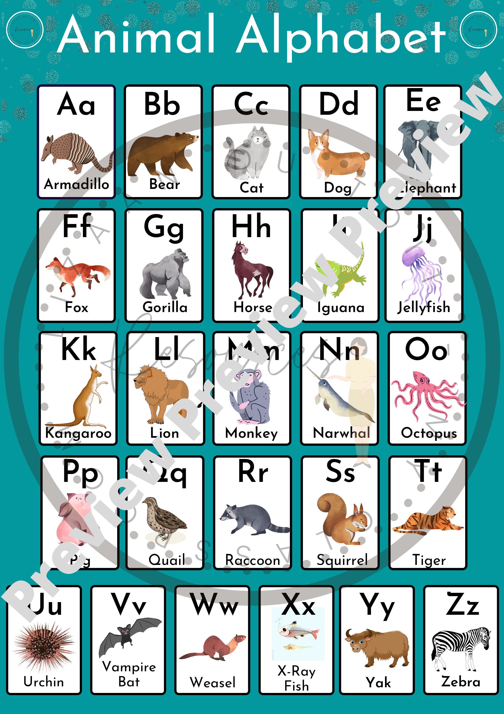 Animal alphabet poster • Teacha