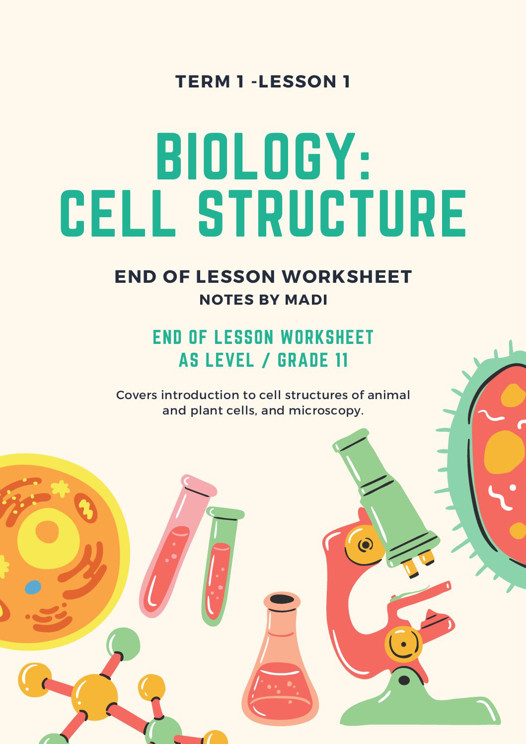 Biology – Cell Structure worksheet • Teacha!