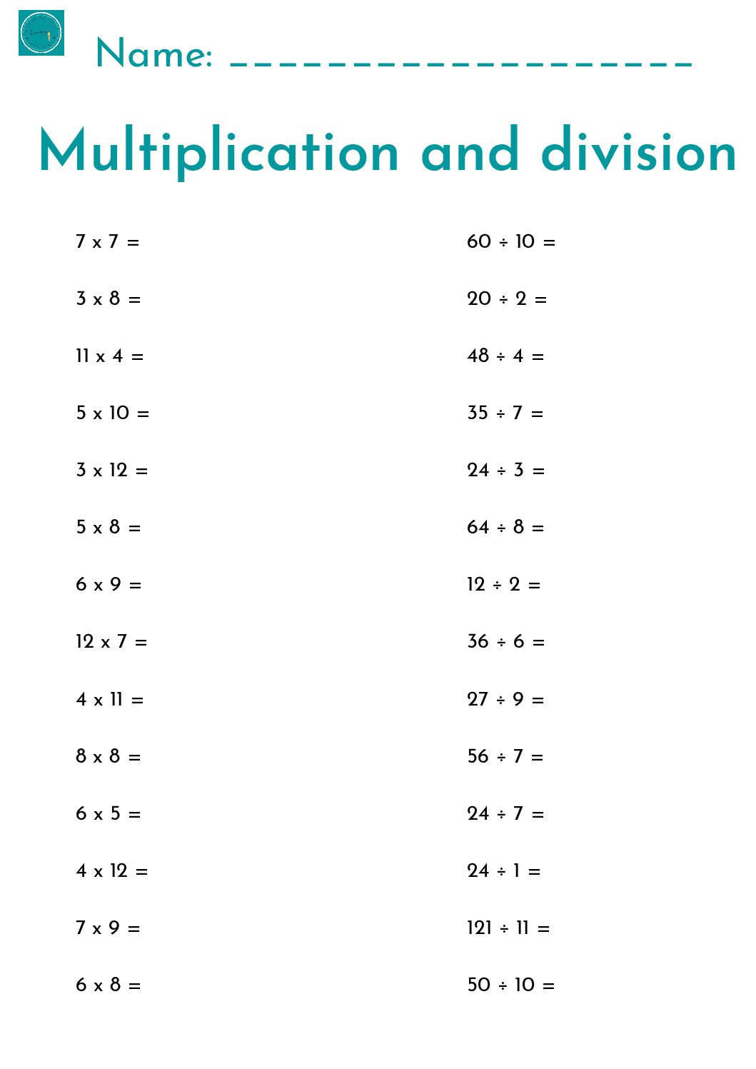 Free Mixed Multiplication And Division Worksheets