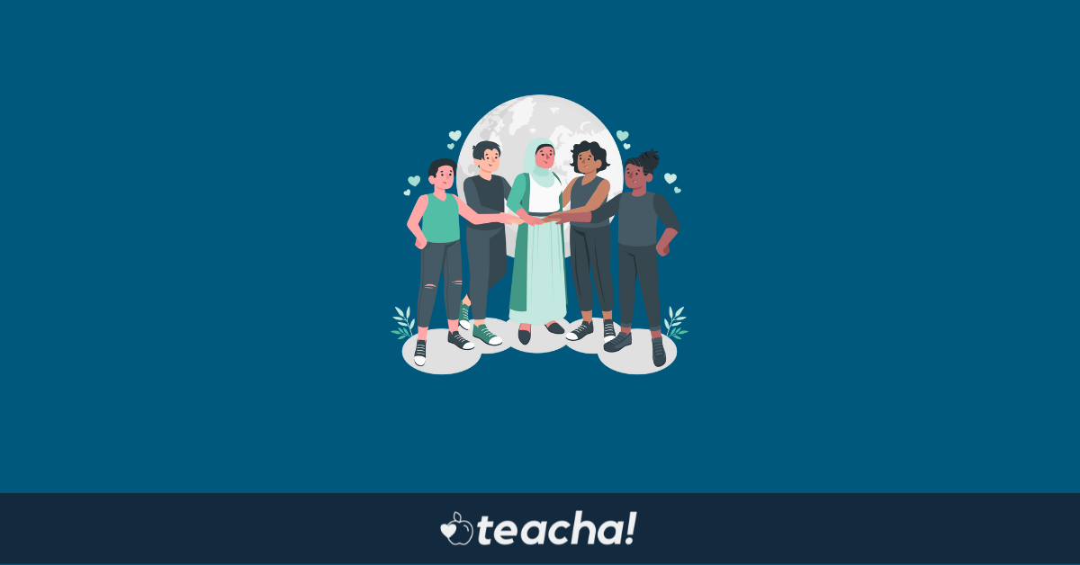 Humanities • Teacha! learners discussing humanities and social science topics with a globe in the background Teacha!