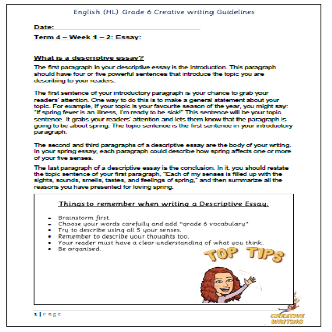 English Hl Gr 6 Creative Writing Guidelines Term 4 • Teacha