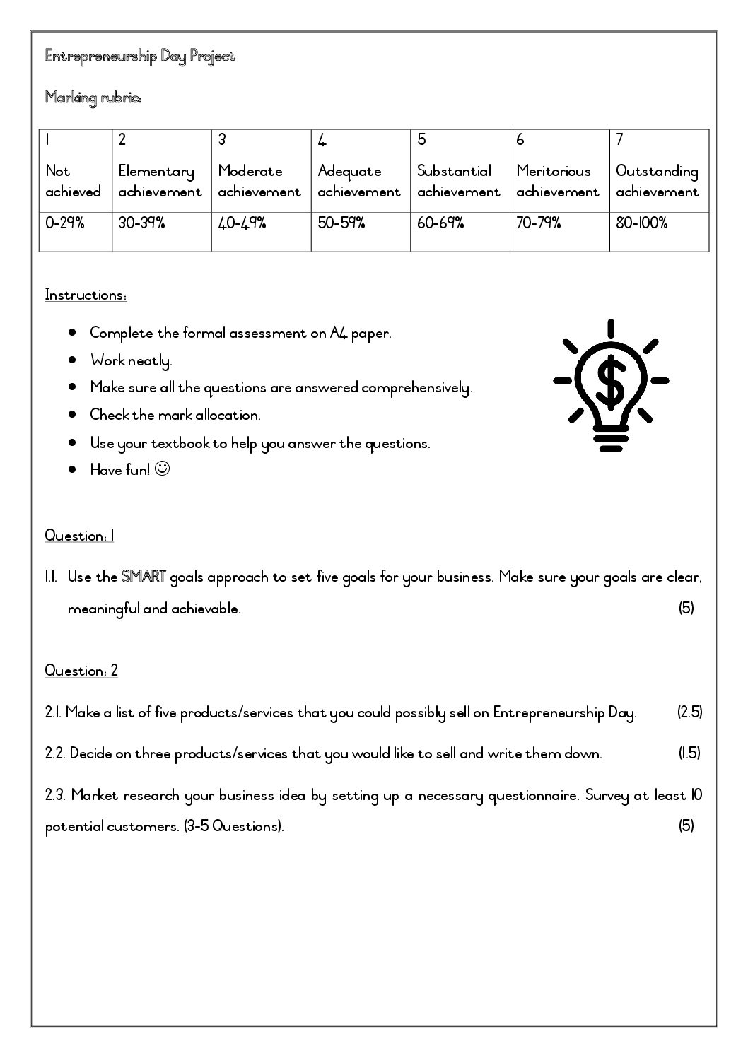 business and entrepreneurship education grade 7 past papers