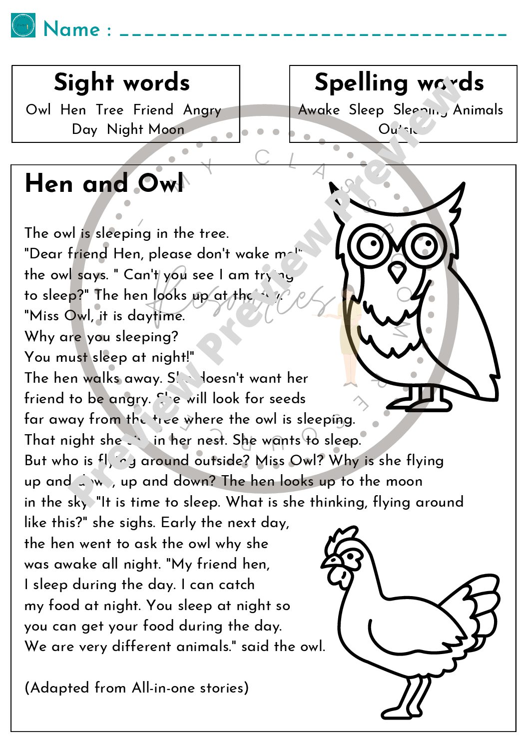 Hen and Owl • Teacha!