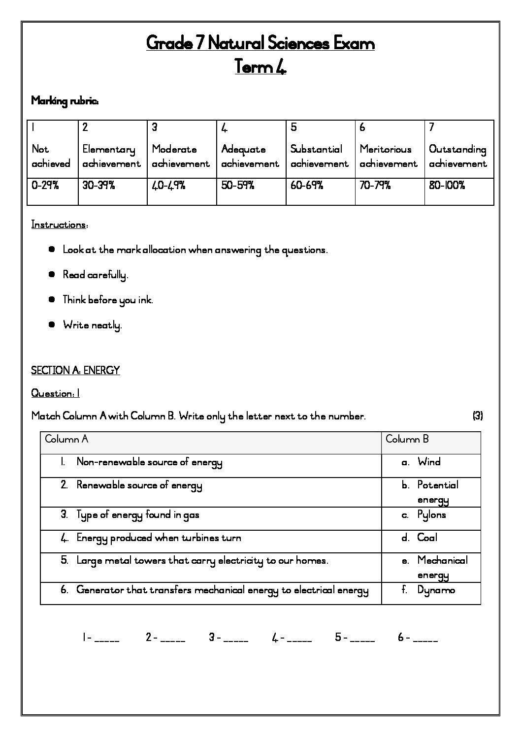 grade 6 exam papers 2024 term 3