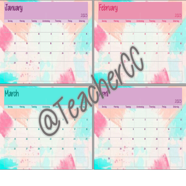 Watercolour calendar 2023 • Teacha!