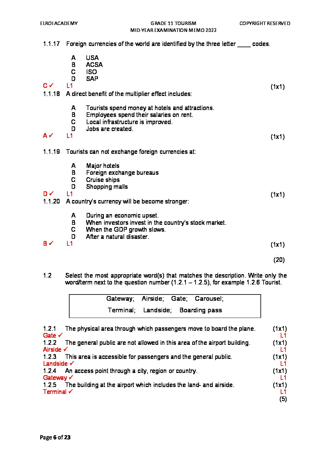 tourism grade 11 final exam 2022