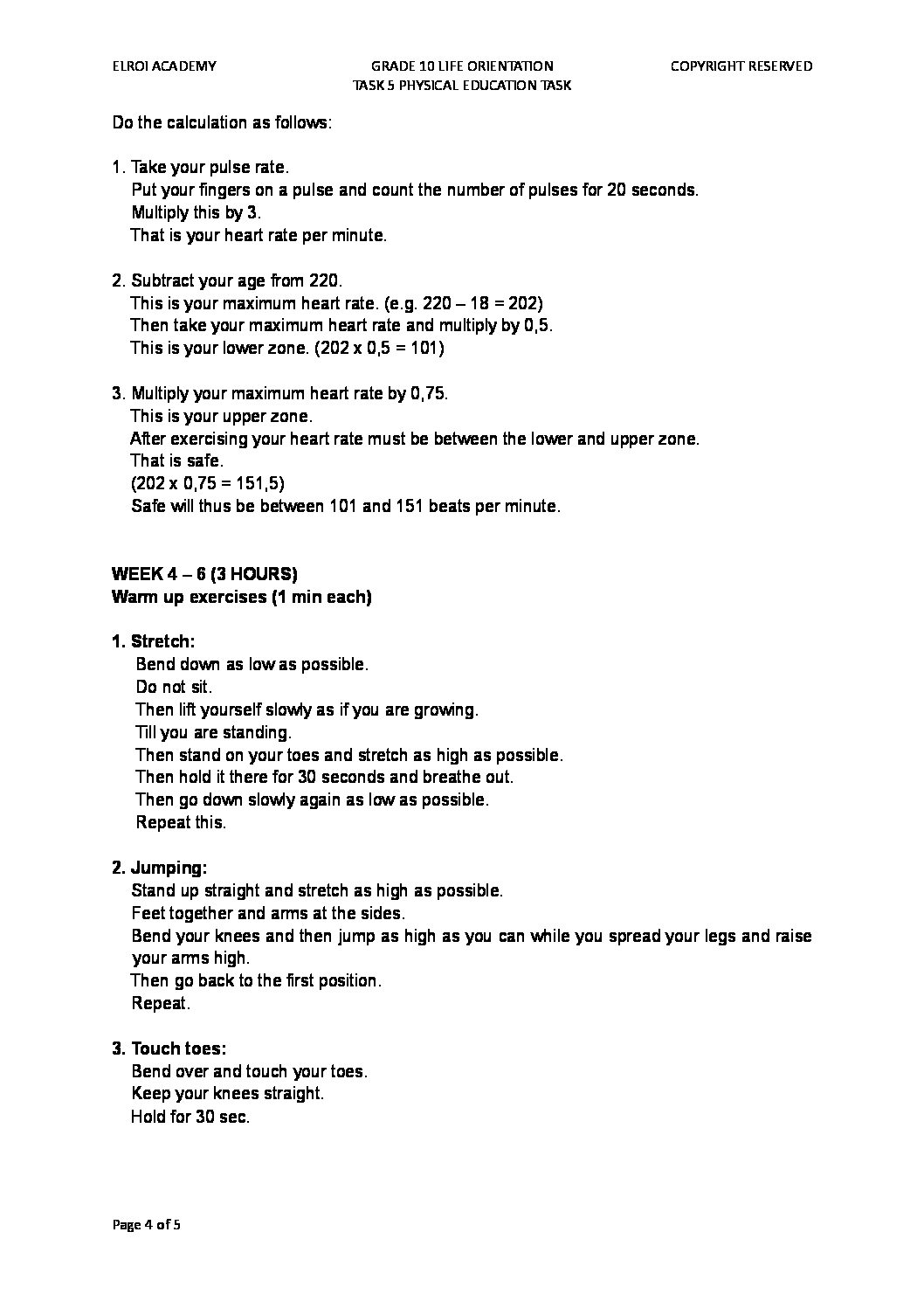 2022 Grade 10 Life Orientation Task 5 PET Physical education • Teacha!