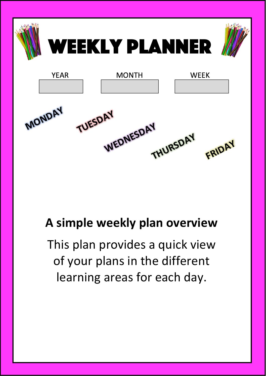 Weekly Planner Monday to Friday • Teacha!