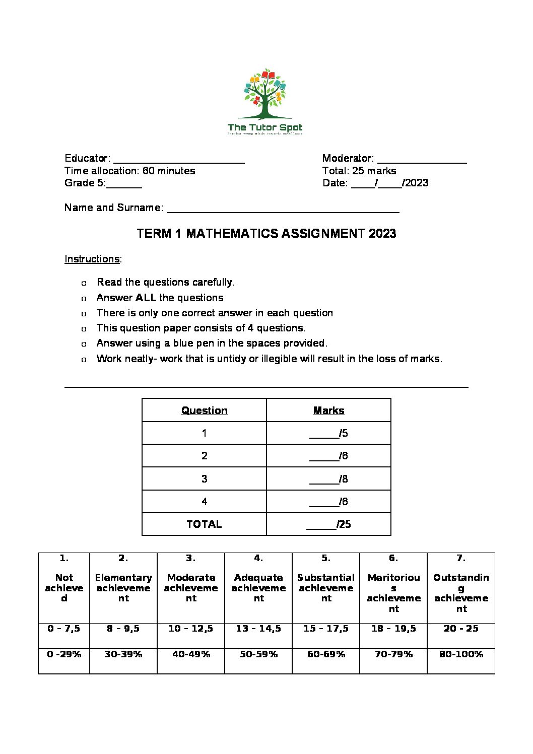 grade 6 assignment term 1 2023