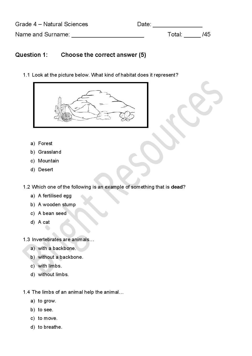 Grade 4 – Natural Science Term 1 Test • Teacha!