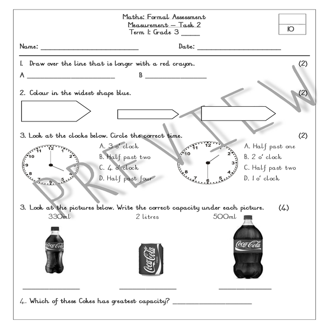 73087 Mathematics Assessment Task Grade 3 Measurement preview Teacha