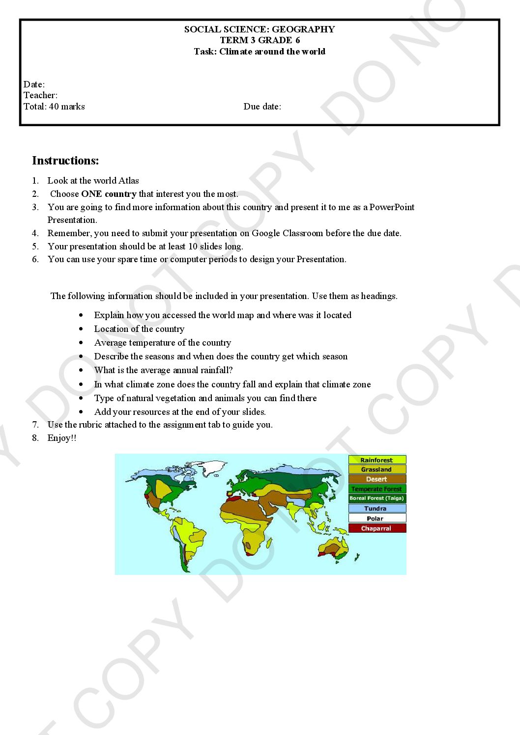 Grade 6 Ss Geography Term 3 Task And Rubric • Teacha
